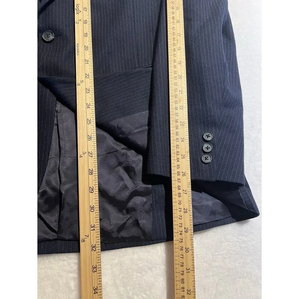Vtg Yves Saint Laurent France 40L Navy Blue Tonal Stripe Flannel Blazer